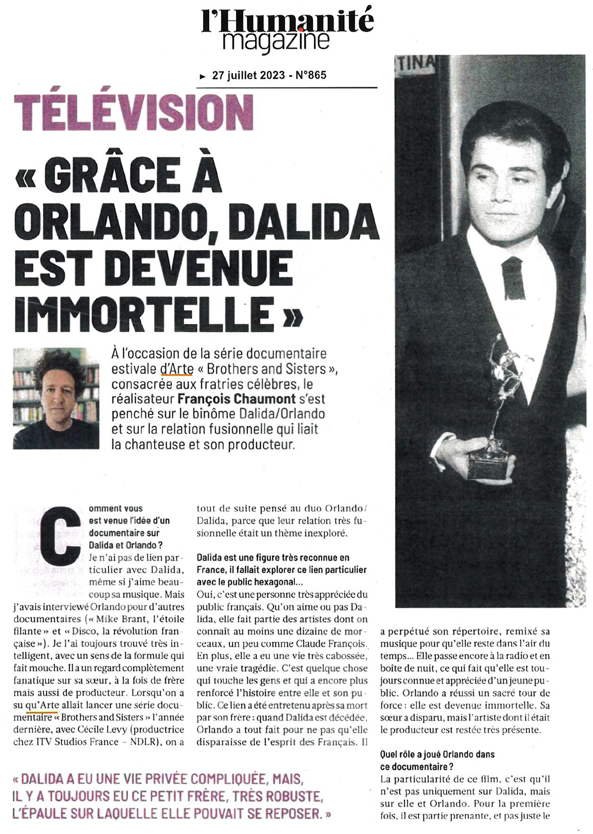 LHumanité magazine Dalida